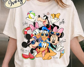 Camiseta Comfort Colors Summer Vibes Disney Cruise, Mickey y sus amigos viaje de verano, camiseta a juego para crucero familiar en la playa, camiseta para crucero de verano 2026