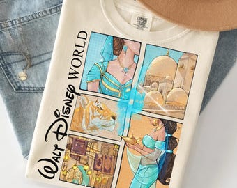 Camiseta de princesa Disney, camiseta de la princesa Jasmine en acuarela, camiseta para viaje de chicas a Disneyland, sudadera con temática de princesas, sudadera de cuello redondo de Cenicienta y Bella