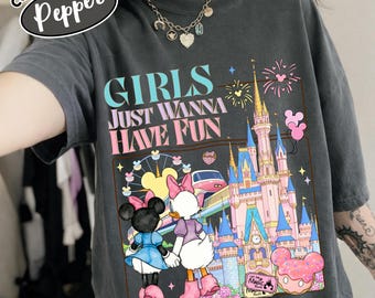 Camiseta retro de Disney Castle Girls Just Wanna Have Fun Trip, Camiseta de Minnie y Daisy Girls Trip, Camiseta de WDW Disneyland Besties Best friends Vacation