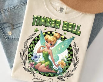 Camiseta vintage Comfort Colors de Disney Peter Pan Campanilla, camiseta de la princesa Campanilla, camiseta retro de princesa Disney Y2K, camiseta estilo hada