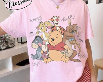 Camiseta retro de Winnie the Pooh y sus amigos con colores distintivos, camiseta familiar a juego, camiseta vintage de Disney, viaje a Disneyland, viaje familiar a Disney World