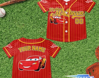 Personaliza la colección de Disney Cars Rayo McQueen. Impresionante colección de camisetas de béisbol personalizadas para adultos, niños y jóvenes. Elige tu estilo. Atuendo Disney.