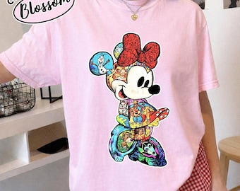 Camiseta con retrato vintage de Minnie Mouse, diseño clásico, estilo retro, para viajes a Disney, de Minnie, para vacaciones familiares en Disney.