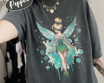 Koszulka Vintage Comfort Colors Disney Piotruś Pan Dzwoneczek, Koszulka Księżniczka Dzwoneczek, Koszulka Retro Y2K Disney Księżniczka, Koszulka w stylu Fairy Style