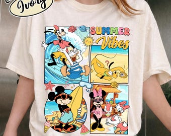 Camiseta Comfort Colors Summer Vibes Disney Cruise, Mickey y sus amigos viaje de verano, camiseta a juego para crucero familiar en la playa, camiseta para crucero de verano 2026