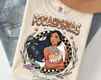 Camiseta retro de la princesa Pocahontas de Disney, camiseta vintage de Pocahontas y Meeko Raccoon, camisetas de Disney Mouse, camisetas familiares a juego de Disneyland WDW.