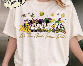 Camiseta Disney Mardi Gras, cuello redondo "Let The Good Times Roll", camiseta morada para festivales, atuendo unisex de carnaval, estilo Nueva Orleans