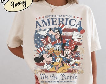 Comfort Colors Retro Disney 4th of July 250 Years Shirt, Vinttage Mickey Minnie Patriotic 1776-2026 Tee, Disney 250th Anniversary T-Shirt
