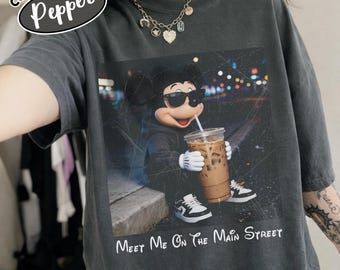 Comfort Colors® Cool Mickey & Ice Coffee Graphic Tee, Funny Shirt, Vintage Mickey Shirt, Funny Disney Trip Tee, AnimalKingdom Trip Outfit