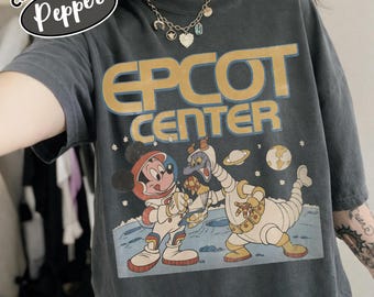 Vintage Comfort Colors Disney Epcot Mickey & Dragon Figment Astronaut 1982 Shirt, Funny Mickey And Friends T-Shirt, Magic Kingdom T-Shirt