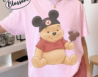Camiseta vintage de Winnie the Pooh de Disney, camiseta de acuarela con orejas de Mickey y Pooh, camiseta a juego para grupos, camiseta de Disneyland