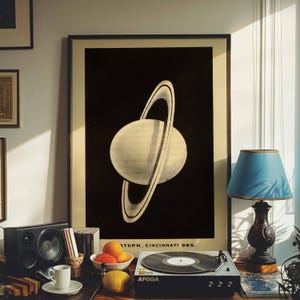 Saturn Poster Vintage Space Art | Retro Astronomy Printable | Digital Download Wall Art Decor