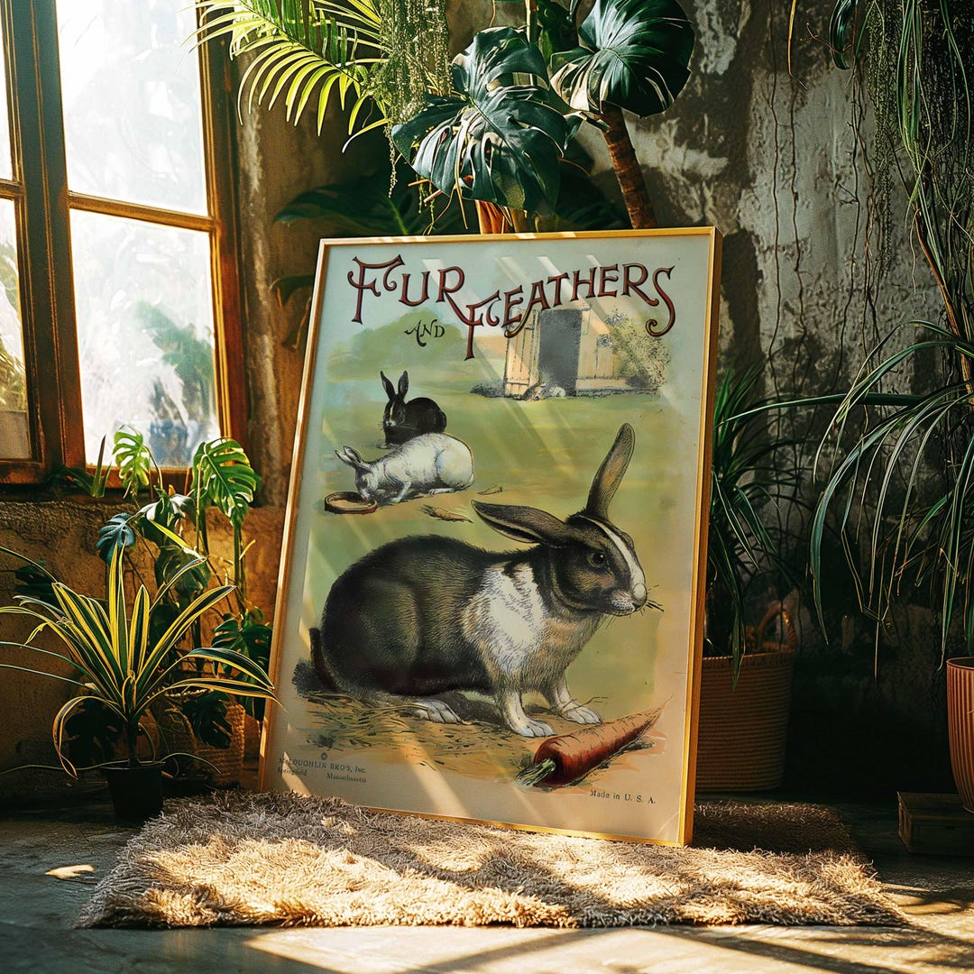 Vintage Rabbit Illustration Poster | Animal Retro Print | Fur and ...