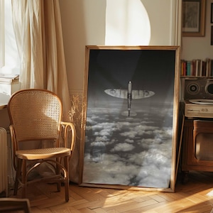 Vintage Aviation Digital Art | Spitfire Over Clouds Printable Poster | Modern Wall Art | Instant Download