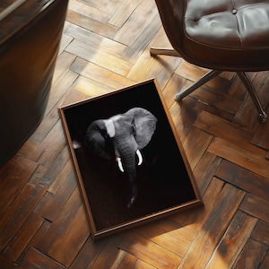 Elephant Black White Minimalist Digital Art | Printable Wall Art | Instant Download | Wildlife Photography Poster