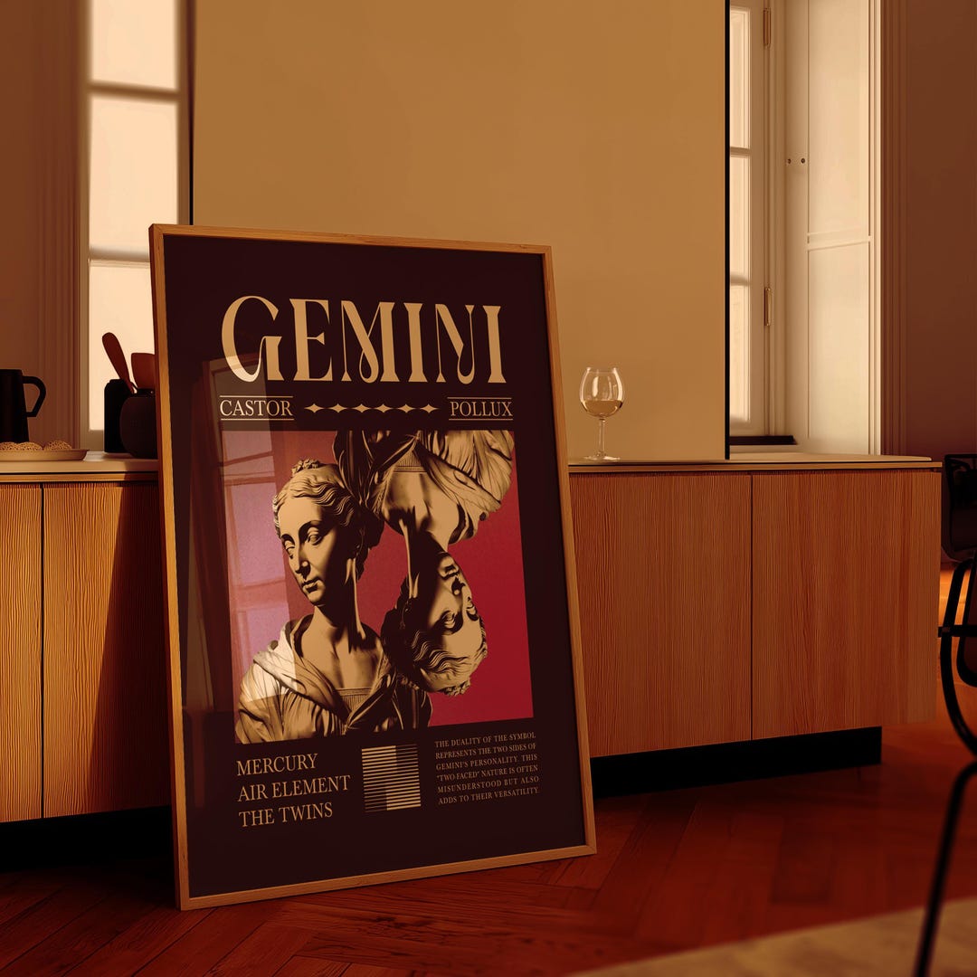 Gemini Zodiac Art Deco Poster | Vintage Astrology Wall Decor ...