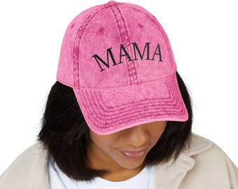 Vintage Mama Cap: Embroidered Red Cotton Twill Hat