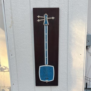 MCM Gravel Art Guitar Wall Hanging: Blue Mosaic Tile on Wood (11&quot; x 35&quot;)