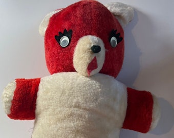 1950s Stuffed Bear Large 25" Red and White Commonwealth Teddy Bear