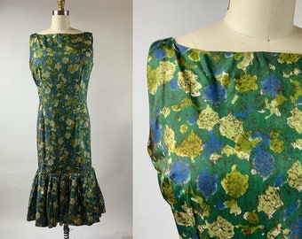 Dress with Bottom Ruffle Skirt Blue and Green Floral Print Size Small