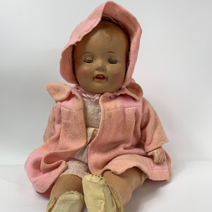 Large Creepy Doll Composition Head and Limbs Soft Body Rocker Eyes with Eyelashes