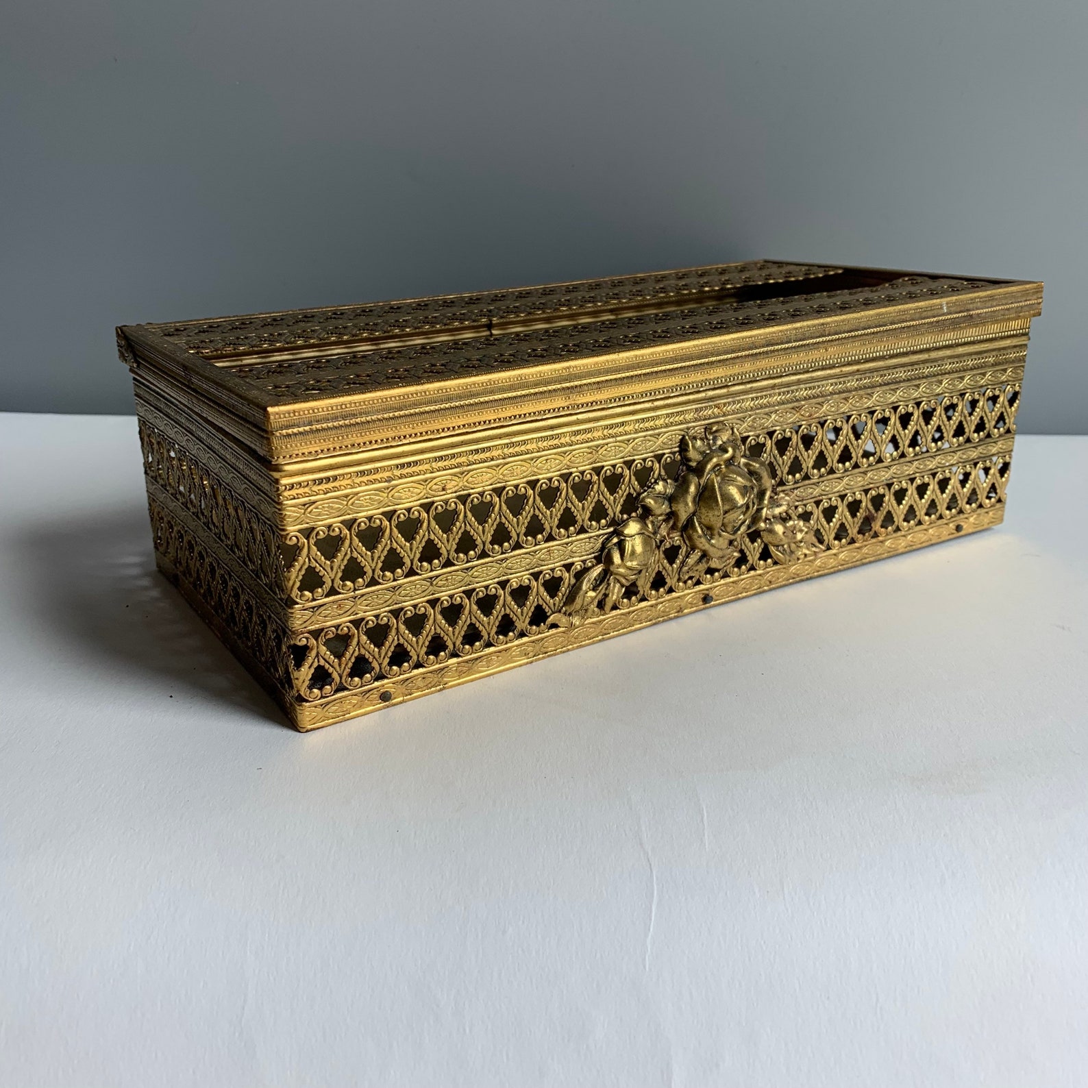 Fancy Gold Metal Tissue Box Holder With Roses for the Etsy
