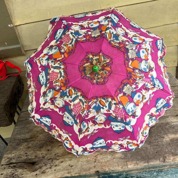 Vintage Childs Umbrella with Kokeshi Handle Kawai… - image 7