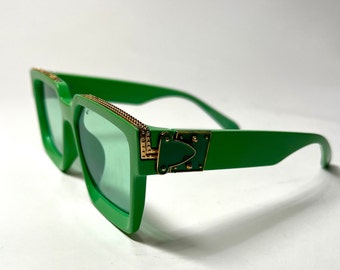 Vintage Eyewear Green and Gold Sunglasses Funky Cheap Sun Glasses