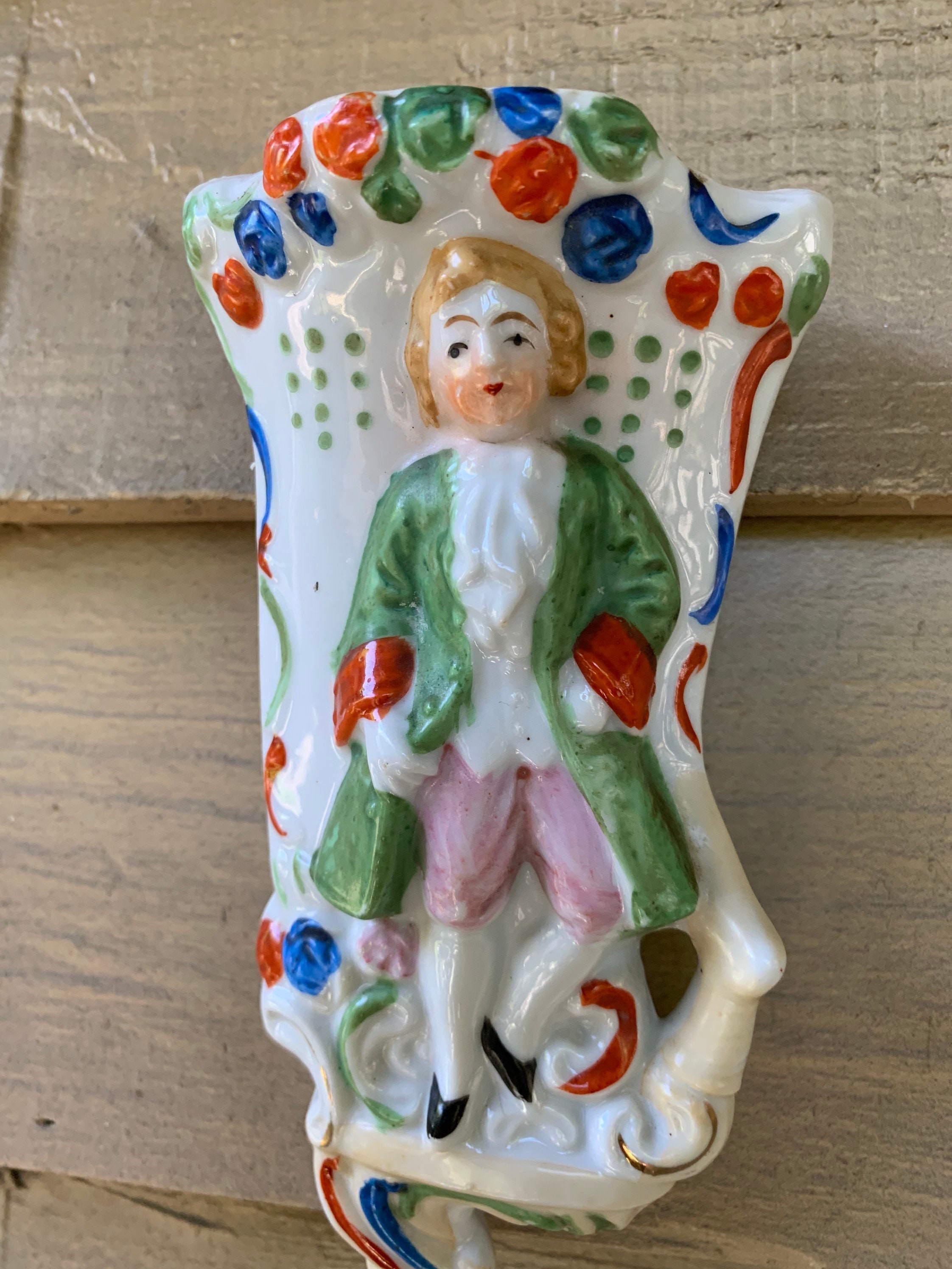 ヴィンテージ セラミック 壁掛けポケット花瓶 コロニアル マン 日本製