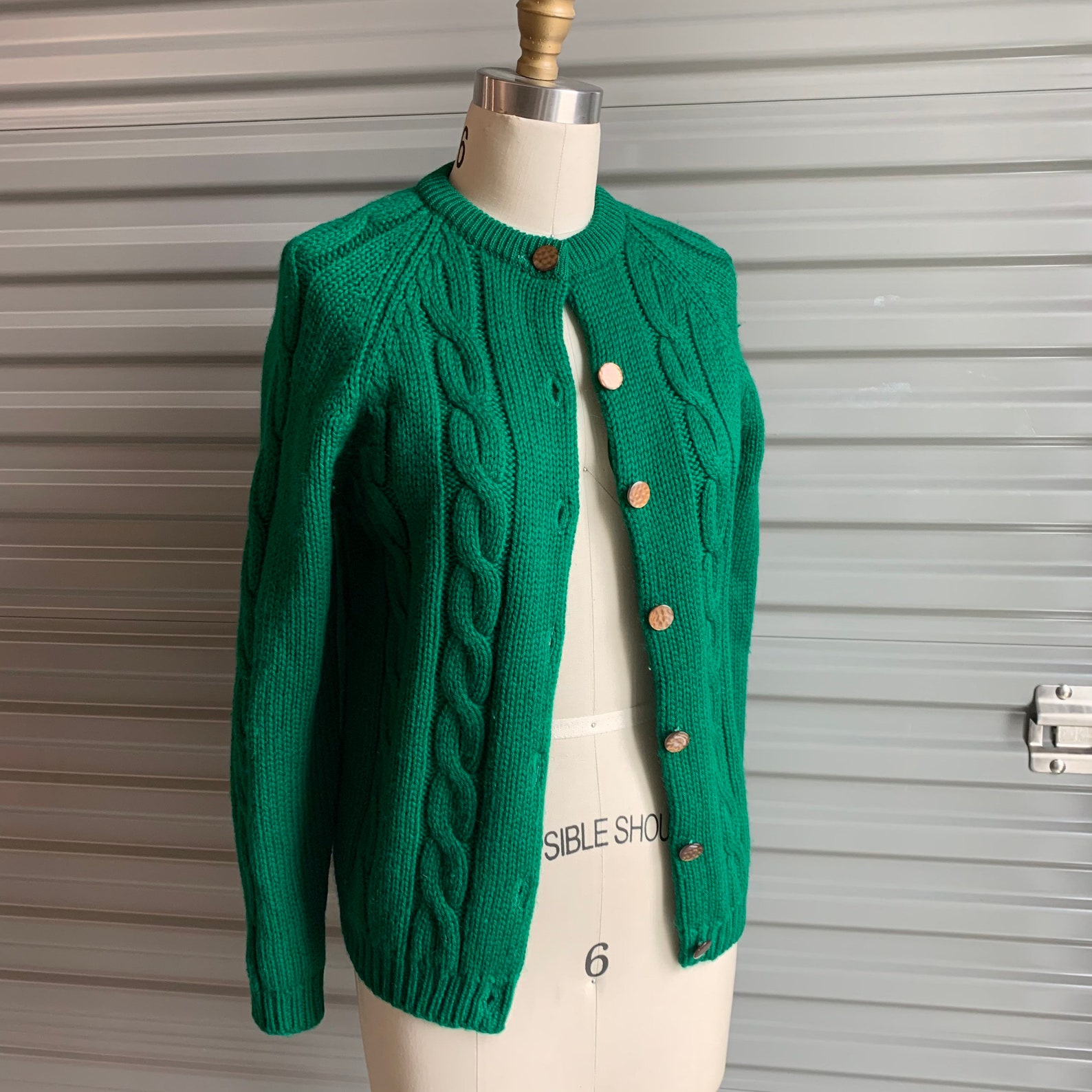Emerald Green Cardigan Sweater Cable Knit with Shell Buttons Etsy