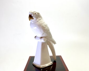 Vintage Ceramic Parrot White and Gold Unmarked