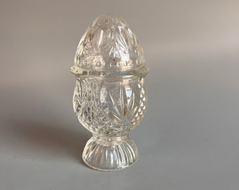 Small Glass Candy Jar or Trinket Box Clear Pressed Glass with Lid