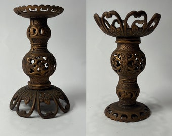 Vintage Candle Holder with 2 Options Pillar Style Decorative Metal