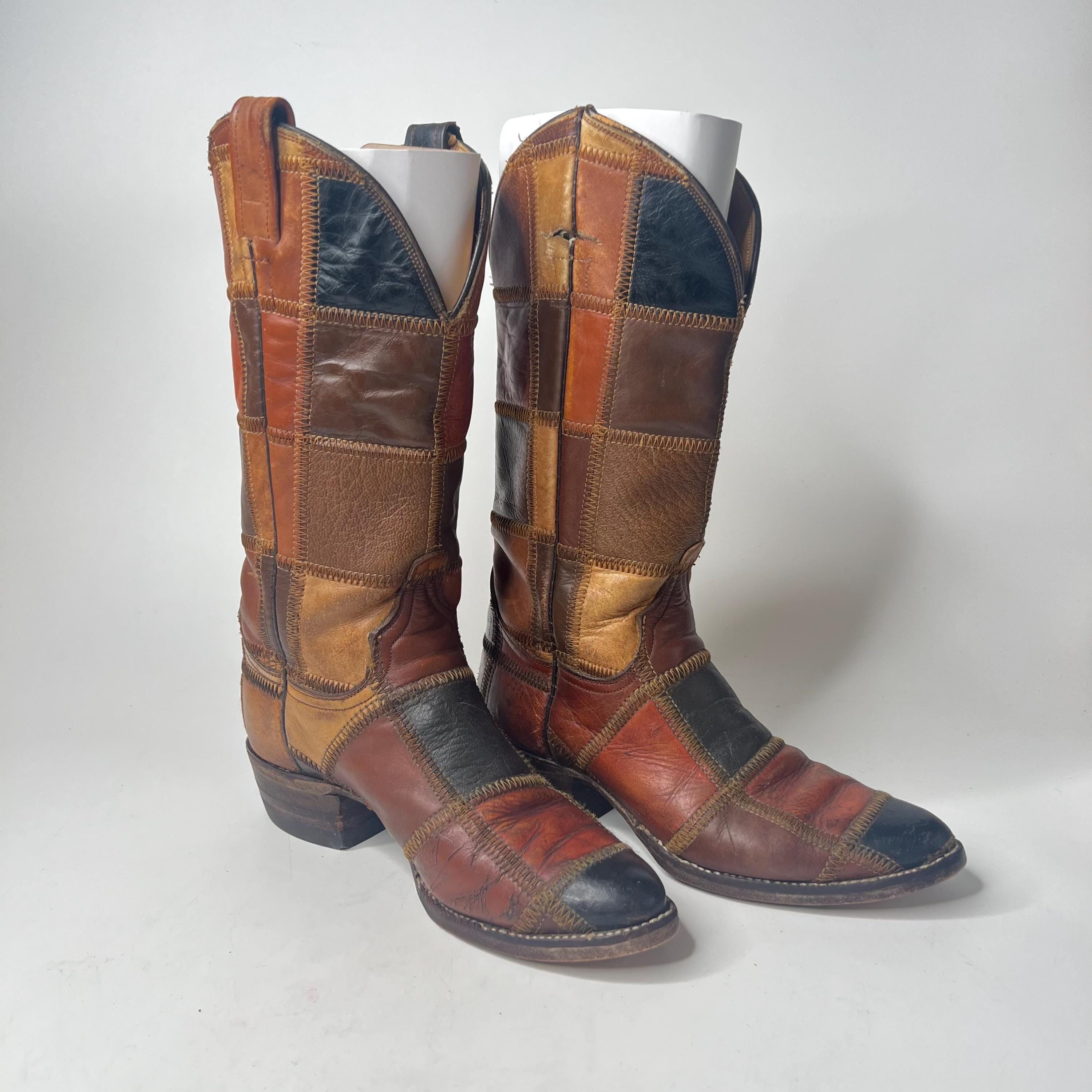 Vintage Larry Mahan Cowboy Boots: 1970s Patchwork Leather  display picture 2