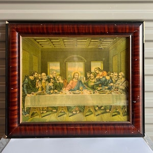 Antique Lithograph Last Supper Early 1900s Frame 16&quot; x 20&quot; by James Lee Chicago