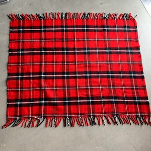 Vintage Throw Blanket Red and Black Plaid Faribo Acrylic Stadium Blanket