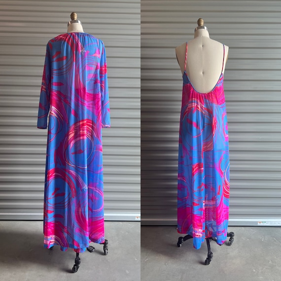 1970s Lingerie Set Gown and Robe Pink and Blue Ps… - image 2