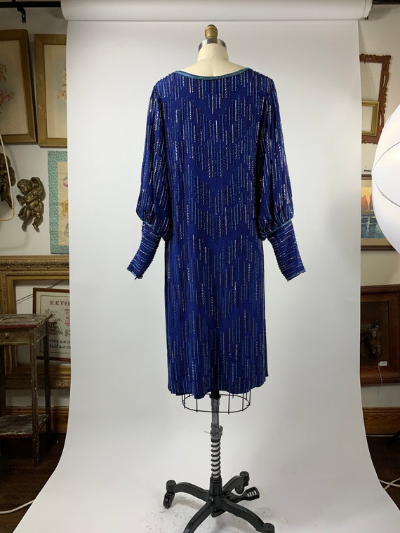 80s Blue Beaded Dress by Argenti Size Small All S… - image 4