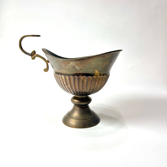 ヴィンテージ真鍮プランター花瓶 6インチ フレアリムと台座 ハンドル