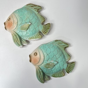 MCM  Wall Fish Turquoise Blue and Gold Chalkware Angel Fish