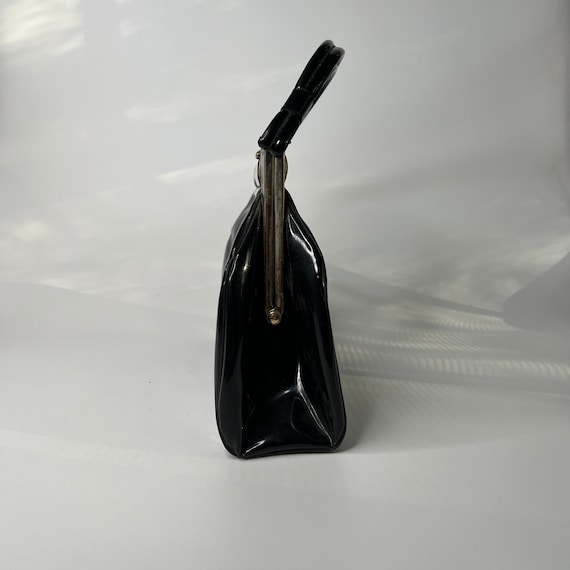 Vintage Handbag 1950s Black Patent Pleather Purse - image 4