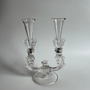 Vintage Crystal Glass Candelabra with Epergne Flower Vase Inserts 13&quot;