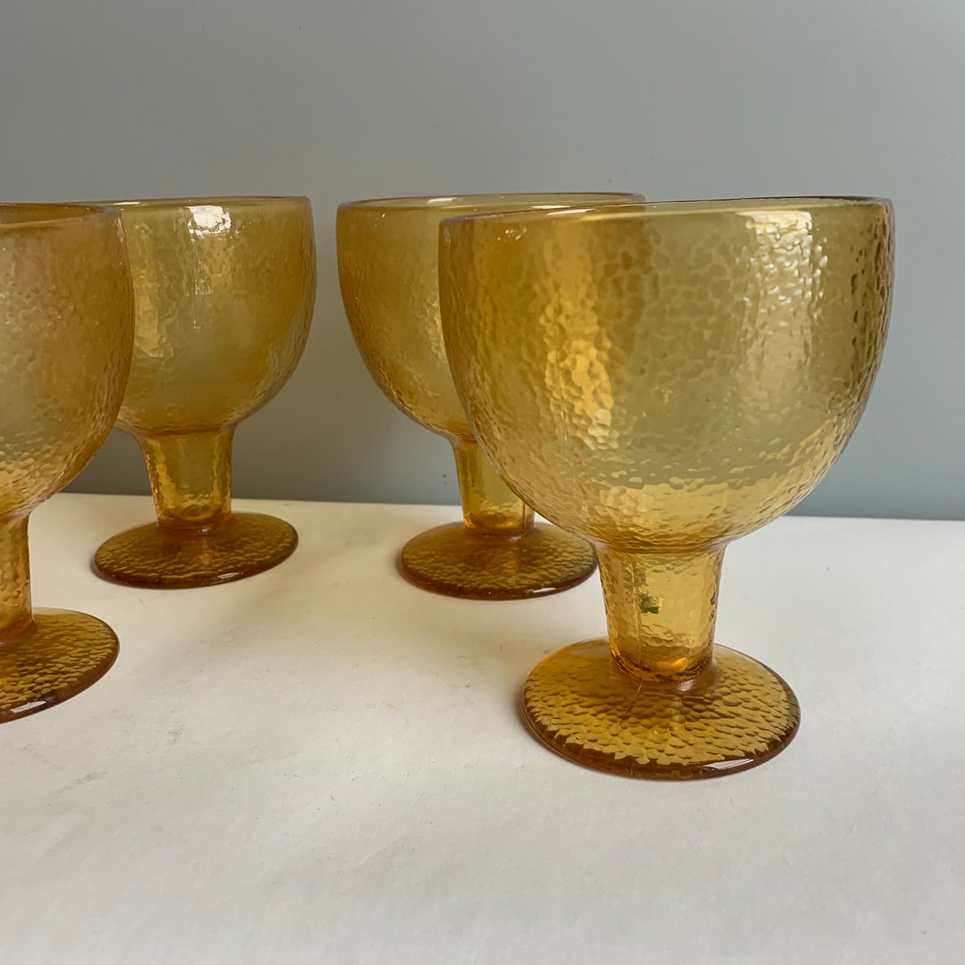 Vintage Amber Goblets Heavy Rippled Yellow Glass With Stem - Etsy