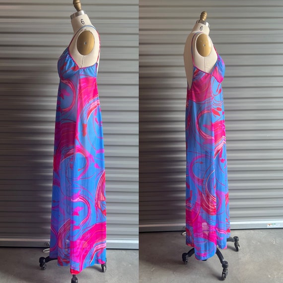 1970s Lingerie Set Gown and Robe Pink and Blue Ps… - image 3