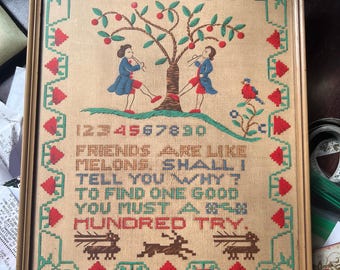 Vintage Wood Picture Frame with Early American Friendship Quote Print 9 X 11