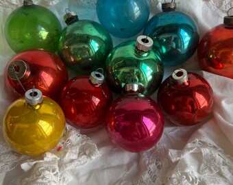 Vintage Christmas Ornaments Lot Round Glass Random Sizes and Colors Made in USA