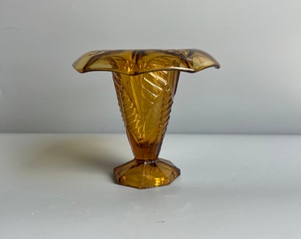 Art Deco Amber Vase with Apron Lip and Pedestal
