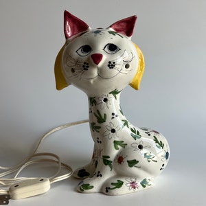 Italian Ceramic Cat Night Light: Quadrifoglio Florence, Hand-Painted