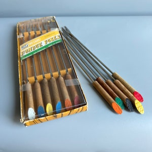 Vintage Fondue Forks Wood Handle 2 sets 1 in Box