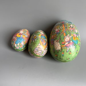 3 Paper Mache Eggs 1980s Nesting Easter Egg Candy Holder Easter Basket Egg